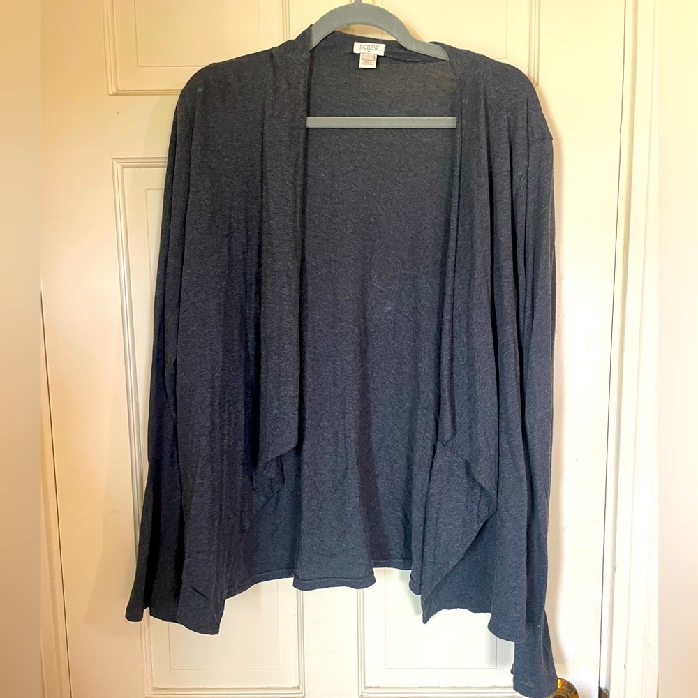 J. CREW womens Size Large Open Cardigan Sweater Dark Gray 100% Cotton
